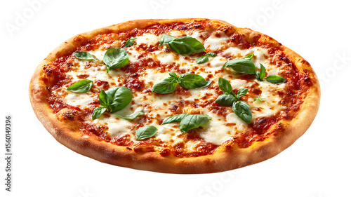 Classic Margherita Pizza with Basil on White Background