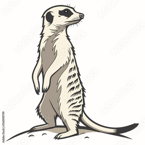 Alert Meerkat Standing Clean Vector Illustration on White Background

