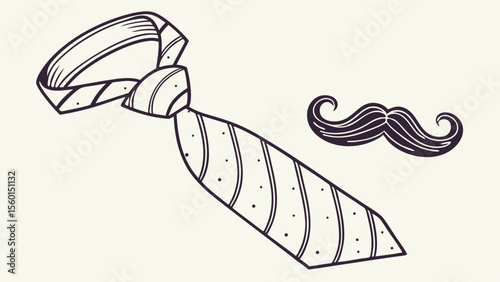 Necktie and mustache illustration for father's day, men's fashion and design, formal wear, gentleman style