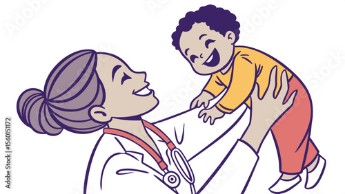 Pediatrician holding baby doctor visit child care well baby checkup healthcare professional medical exam family