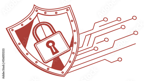 Security shield padlock with circuit for cybersecurity protection and data privacy concept one hundred