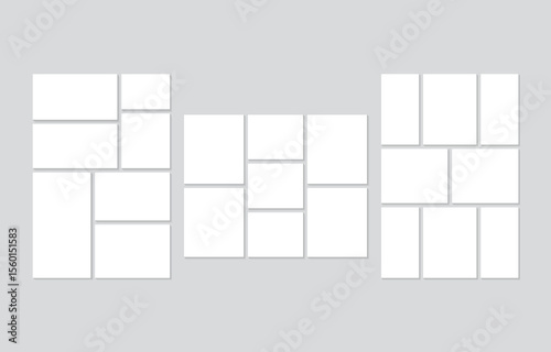Frame, photo, grid, brand, and illustration template with black card layout. Use for mosaic collage or mood board image in a modern abstract design.