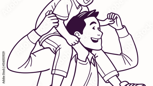 Illustration of happy father carrying son on shoulders for fathers day family bonding moment vector graphic