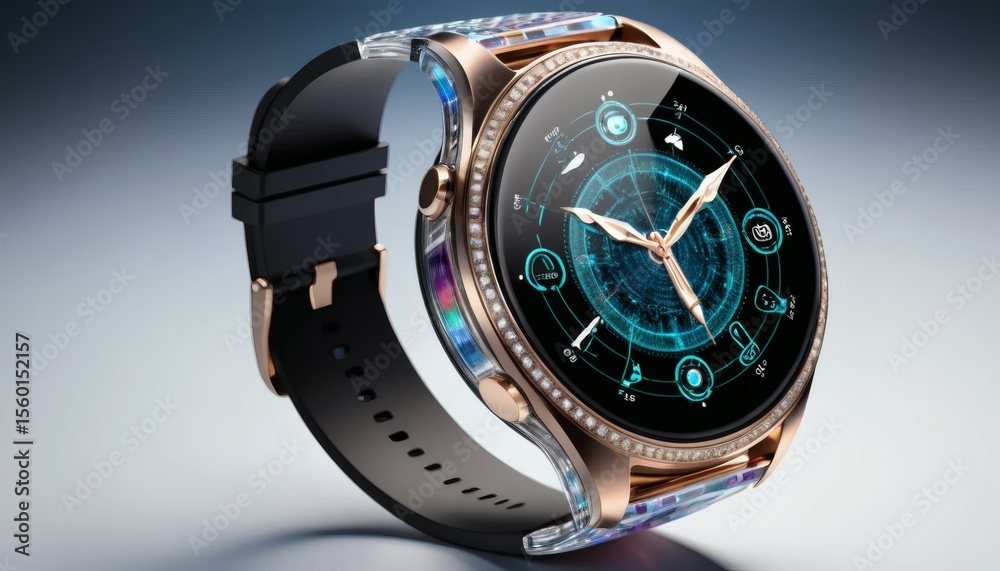 Luxury Smartwatch with Rose Gold Case and Black Strap with Stunning Design Luxury Smartwatch with Rose Gold Case and Black Strap with Stunning Design