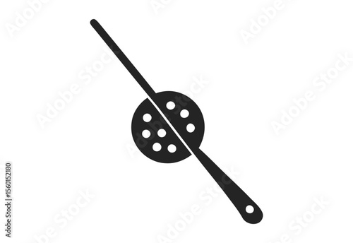Simple black silhouette of a slotted spoon or skimmer on a white background