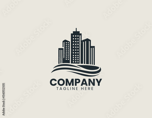 Towering black skyscrapers on a curved base representing modern urban development. Architecture concept