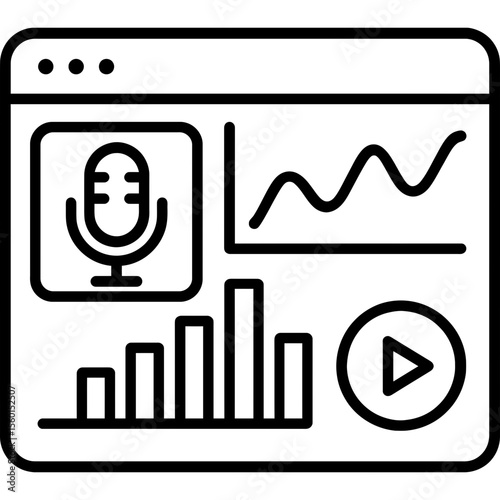 Podcast analytics dashboard outline icon vector