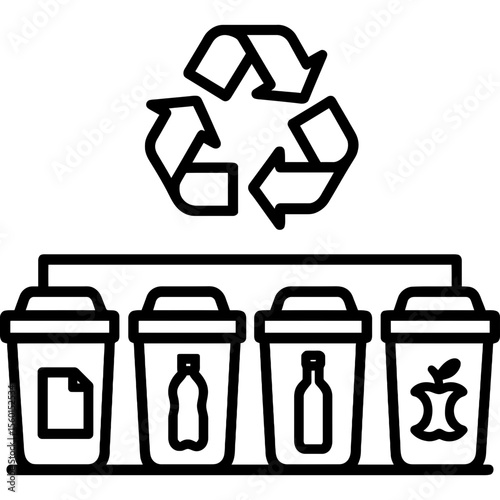 Recycling sorting system outline icon vector