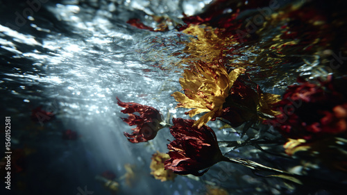 水中を浮遊する花びら
