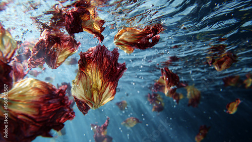 水中を浮遊する花びら