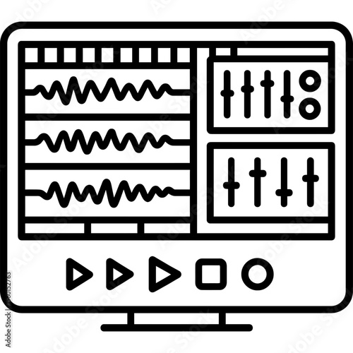 Digital audio workstation screen outline icon vector