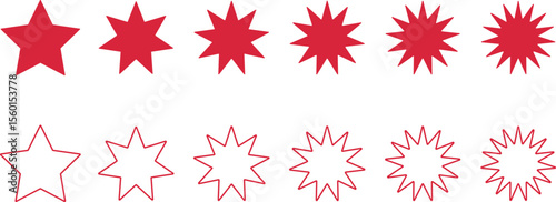 red starburst. Sale sticker sign. Special offer price tag. Red starburst promotional badge set. shopping labels. sunburst badges icons

