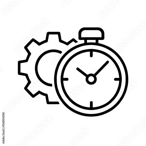 Stopwatch with gear icon representing time optimization – outline