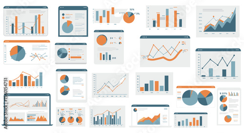 Data analysis charts vector illustration: business infographics for presentation and report design