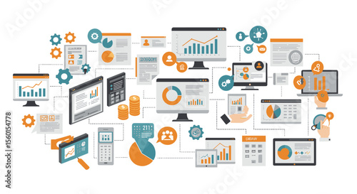 Business and data analysis vector illustration in flat style for reports and presentations