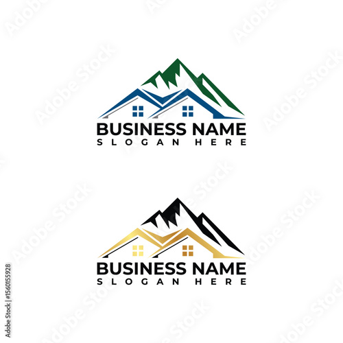 Luxury Real Estate or Real estate mountain camp logo design template