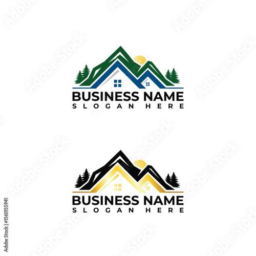 Set luxury Real Estate or Real estate mountain camp logo design template