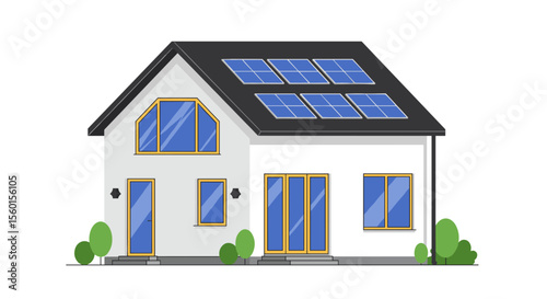 Modern eco-friendly house design with solar panels vector illustration for sustainable living concepts