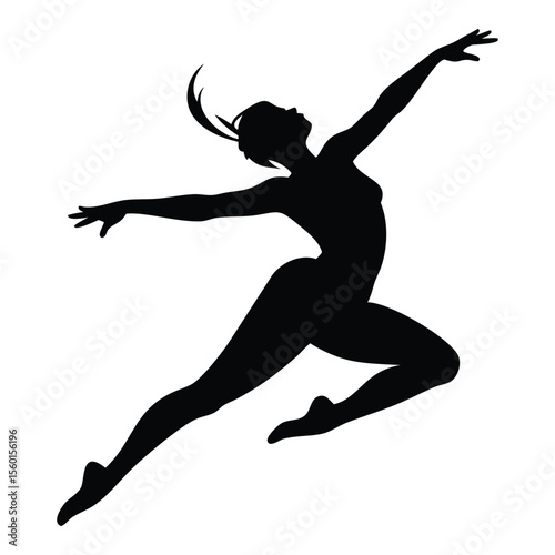 Black silhouette of a woman dancing with feathers, ideal for dance, art, or cultural designs. Vector illustration with elegant movement