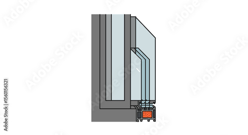 Double glazed window cross-section vector illustration for architectural design in flat style