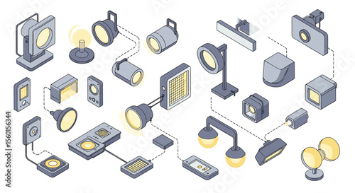 Isometric home lighting diagram vector illustration for design and decor concepts