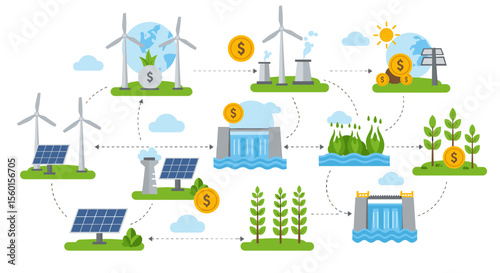 Renewable energy sources vector illustration for sustainable growth and eco-friendly power generation