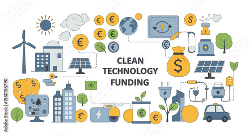 Clean technology funding vector illustration for renewable energy and sustainable investment design