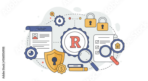 Intellectual property protection vector illustration for legal and business concepts with flat design elements