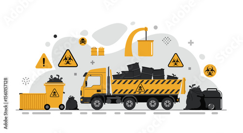 Hazardous waste management vector illustration in flat style for environmental awareness