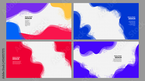 Vector illustration. Colorful fluid motion concept. Abstract color frame set. Liquid wavy pattern with halftone dots. Design for web banner, presentation template, horizontal border overlay