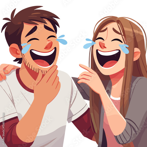 Overjoyed Couple Laughing With Tears on White Background