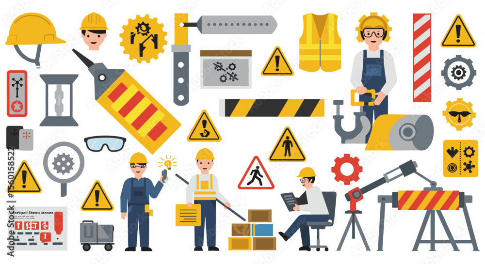 Fototapeta premium Workplace safety and construction vector illustration for industrial design and training materials