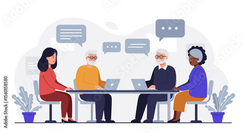 Collaborative team meeting concept vector illustration in modern office setting for business design