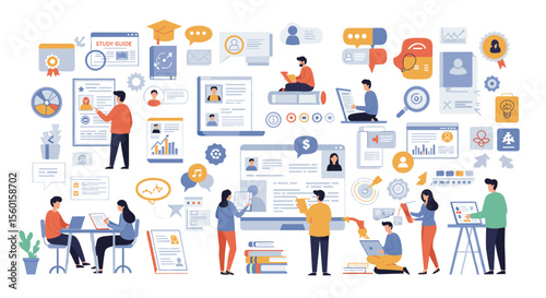 Modern education and learning concept - flat vector illustration for digital study and online courses design