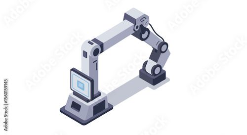 Isometric vector illustration of industrial robot arm for automation and technology design