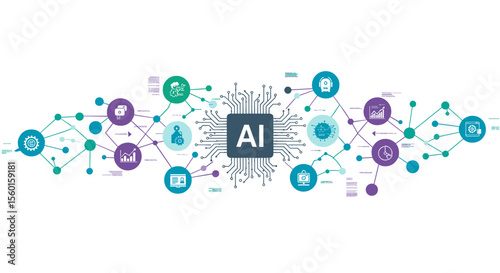 Artificial intelligence network data circuit board vector illustration for technology design