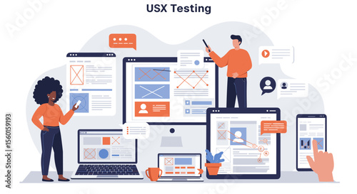 Usx testing vector illustration for software development and web design concepts