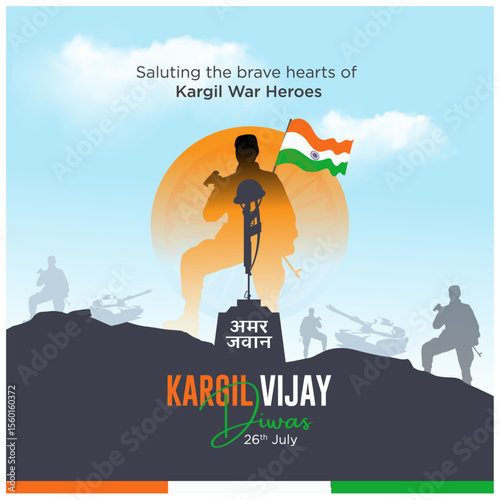 Kargil Vijay Diwas Creative Social Media Post with text space, vector Background. India. 