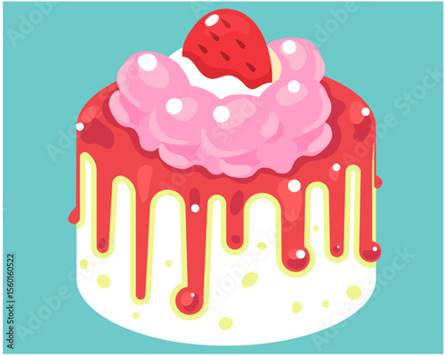 Sweet Strawberry Drip Cake with Whipped Cream