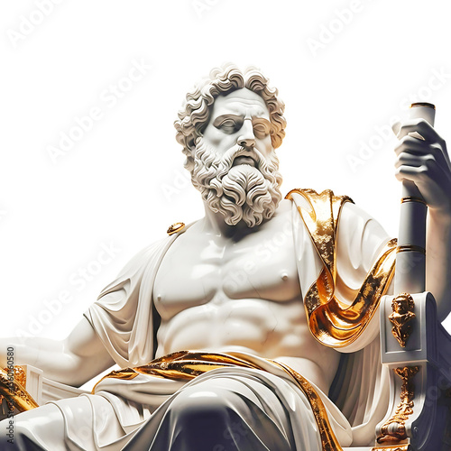 Zeus Statue with Golden Accents on Transparent Background