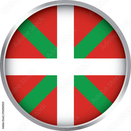 Round icon of Basque Country flag (Ikurriña) with white cross and green saltire on red, vector badge

