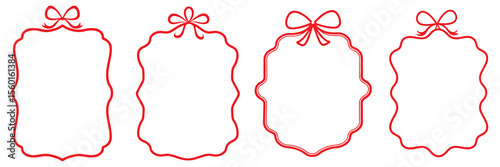 Set of Red Ornate Gift Tag/Frame Borders. Elegant, decorative red borders with a gift ribbon bow.