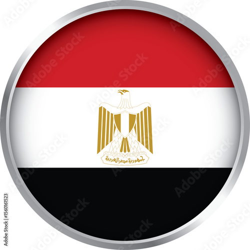 Round icon of Egypt flag with Eagle of Saladin on red, white, and black stripes, vector national emblem

