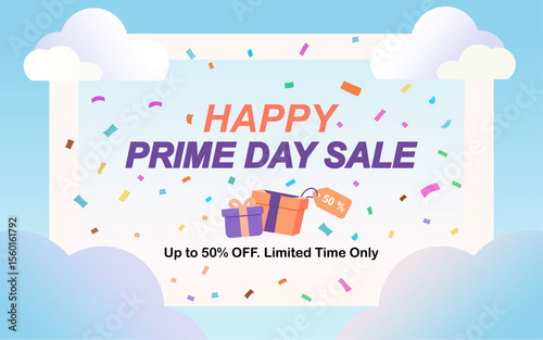 Banner with Happy Prime day sale typography. Prime day sale. Sale vector background template.	