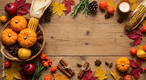 Autumn Harvest Thanksgiving Background: A Rustic Tabletop Still Life