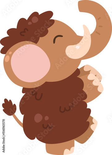 Cute Mammoth Animal Brown Woolly Giant Prehistoric Creature Illustration
