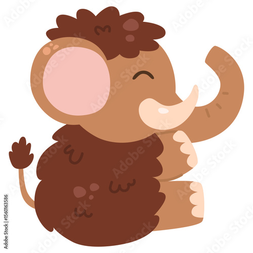 Cute Mammoth Animal Brown Woolly Giant Prehistoric Creature Illustration