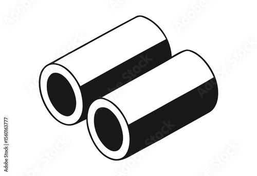 Two isometric black and white cylindrical tubes on a white background