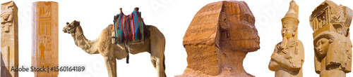 Set of Egypt attractions on transparent background. Tourist objects.