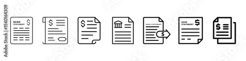 Icon of Bank Account Statement with Transaction Lines – Symbol of Bank Reconciliation and Financial Tracking, financial report, expense record, money tracking, payment history, ledger entry